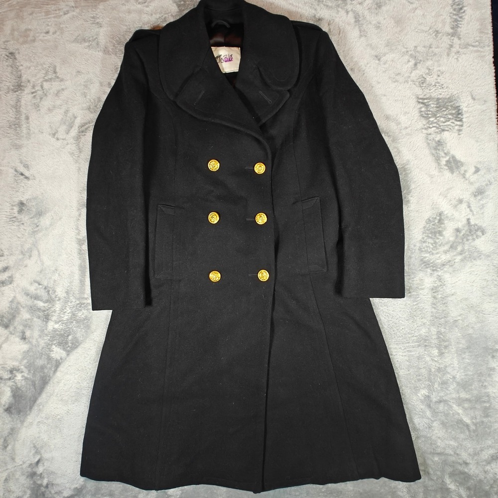 Vintage Flying Cross US Navy Overcoat Women 14 Short Blue Wool Military Jacket
